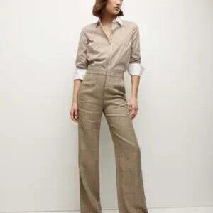 Veronica Beard Plaid Tonelli Women's Wide Leg Trouser Pant in Ecru Size 12 NWT